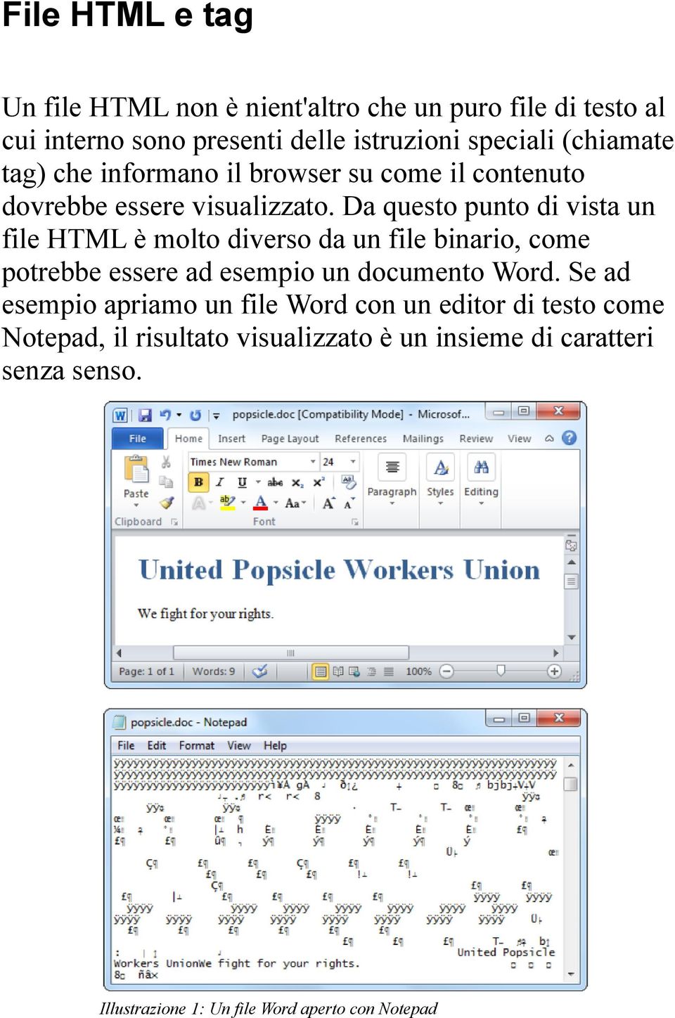 Da questo punto di vista un file HTML è molto diverso da un file binario, come potrebbe essere ad esempio un documento Word.