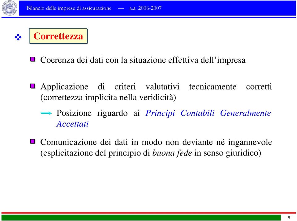 Posizione riguardo ai Principi Contabili Generalmente Accettati Comunicazione dei dati in