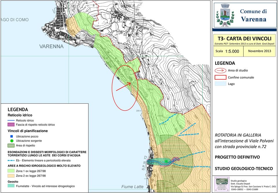 . Ubicazione pozzo Ubicazione sorgente Area di rispetto ESONDAZIONI E DISSESTI MORFOLOGICI DI CARATTERE TORRENTIZIO LUNGO LE ASTE DEI CORSI