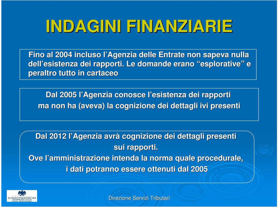 Le domande erano esplorative e peraltro tutto in cartaceo Dal 2005 l Agenzia l conosce l esistenza l dei rapporti ma