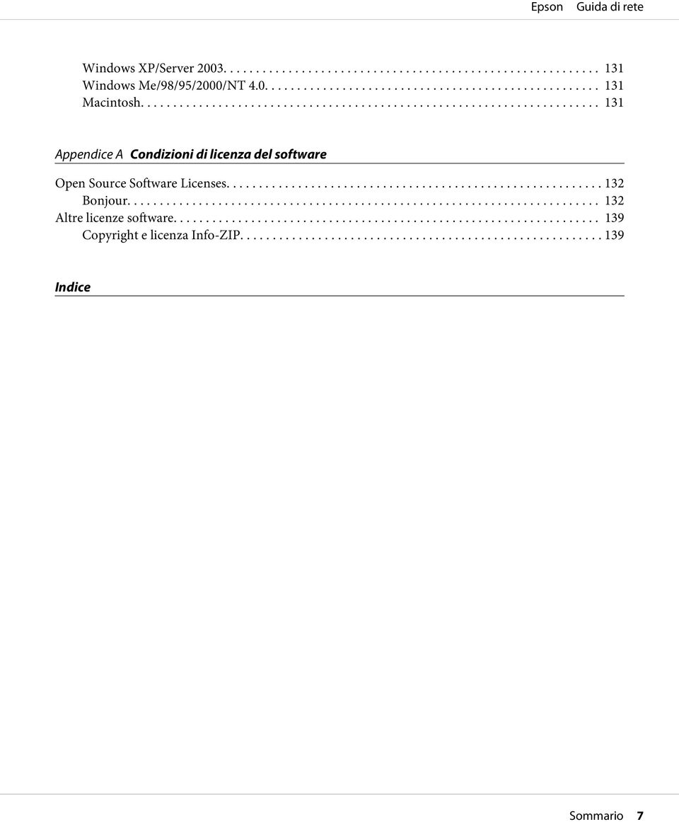 Licenses... 132 Bonjour... 132 Altre licenze software.