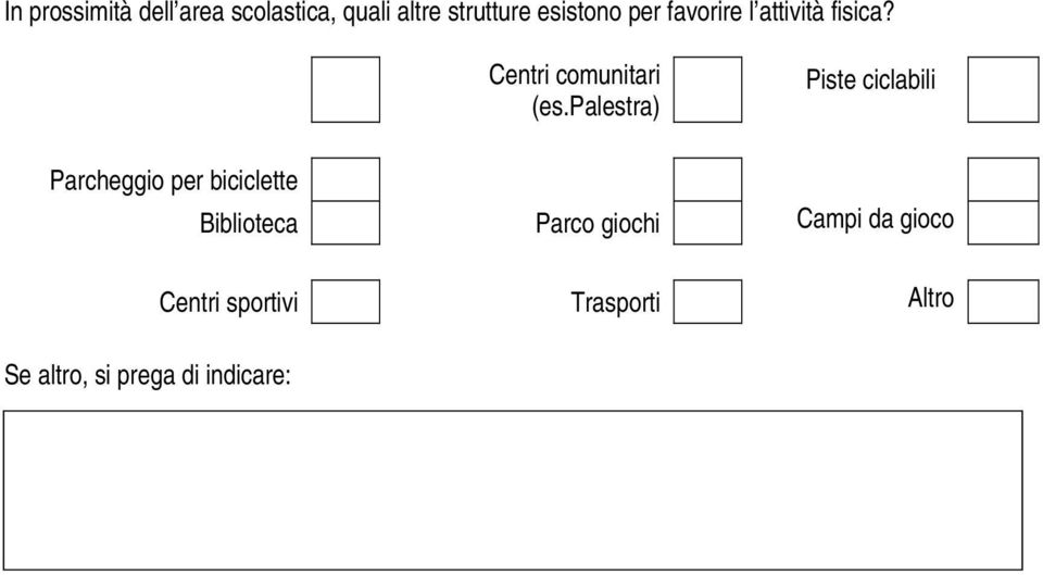 palestra) Piste ciclabili Parcheggio per biciclette Biblioteca Parco