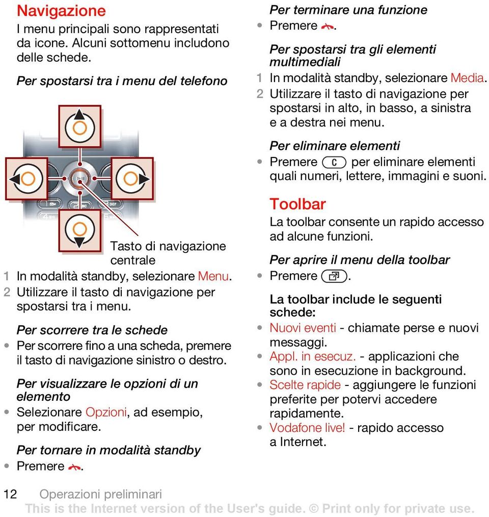 Per visualizzare le opzioni di un elemento Selezionare Opzioni, ad esempio, per modificare. Per tornare in modalità standby Premere. Per terminare una funzione Premere.