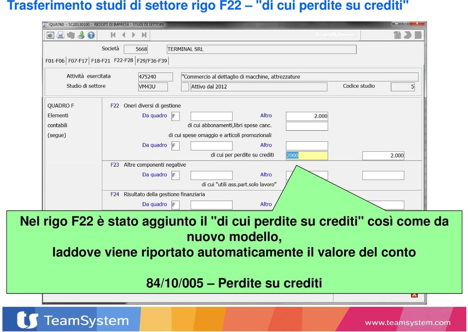 crediti" così come da nuovo modello, laddove viene riportato