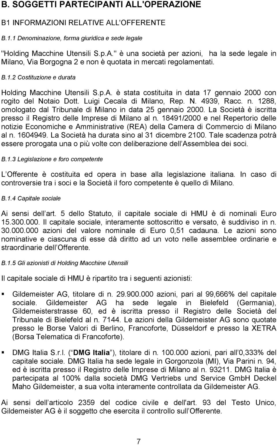 1288, omologato dal Tribunale di Milano in data 25 gennaio 2000. La Società è iscritta presso il Registro delle Imprese di Milano al n.