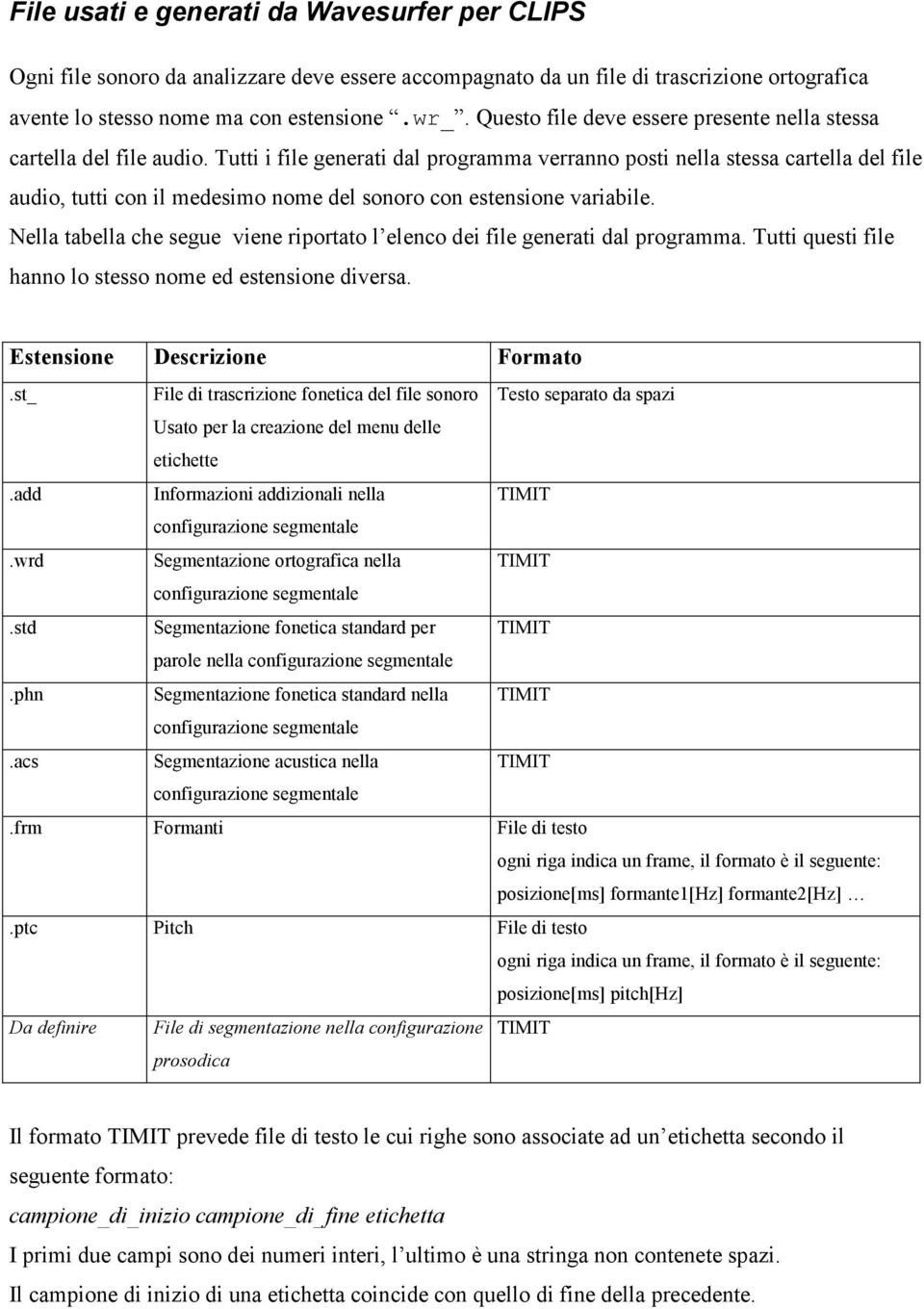 Tutti i file generati dal programma verranno posti nella stessa cartella del file audio, tutti con il medesimo nome del sonoro con estensione variabile.