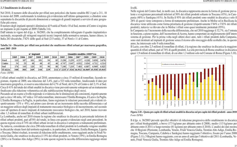 Il numero degli impianti operativi diminuisce di 9 unità al Nord e 10 al Sud, mentre al Centro si registra un impianto in più rispetto al 2009 (Tabella 3.6). Dall entrata in vigore del d.lgs. n.