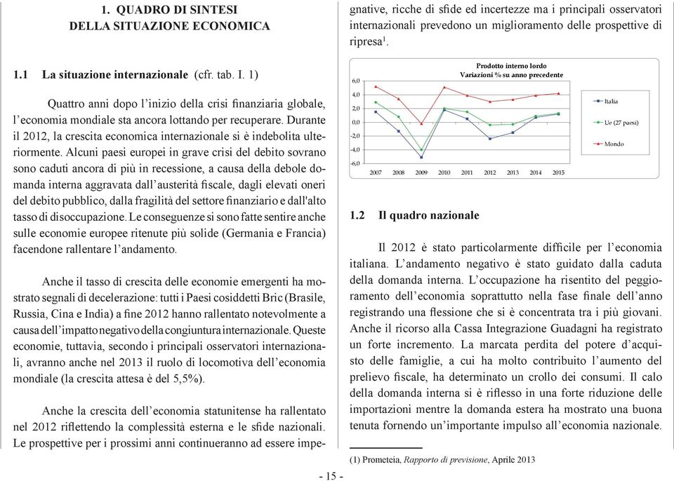 ripresa 1. 1.1 La situazione internazionale (cfr. tab. I.