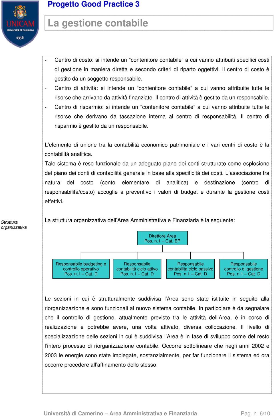 Il centro di attività è gestito da un responsabile.