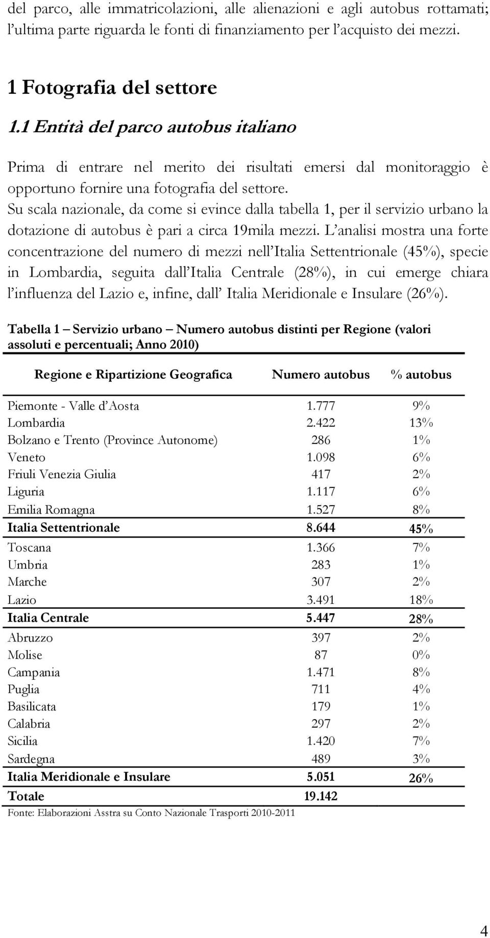 Su scala nazionale, da come si evince dalla tabella 1, per il servizio urbano la dotazione di autobus è pari a circa 19mila mezzi.