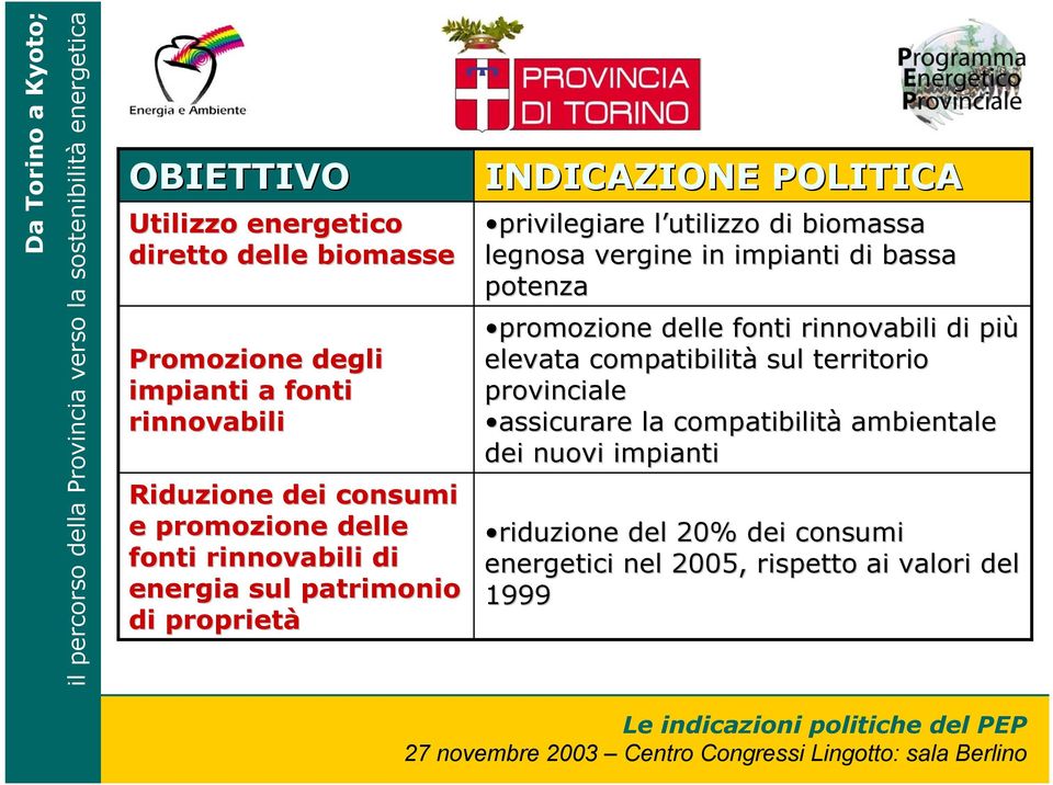 impianti di bassa potenza promozione delle fonti rinnovabili di più elevata compatibilità sul territorio provinciale assicurare la