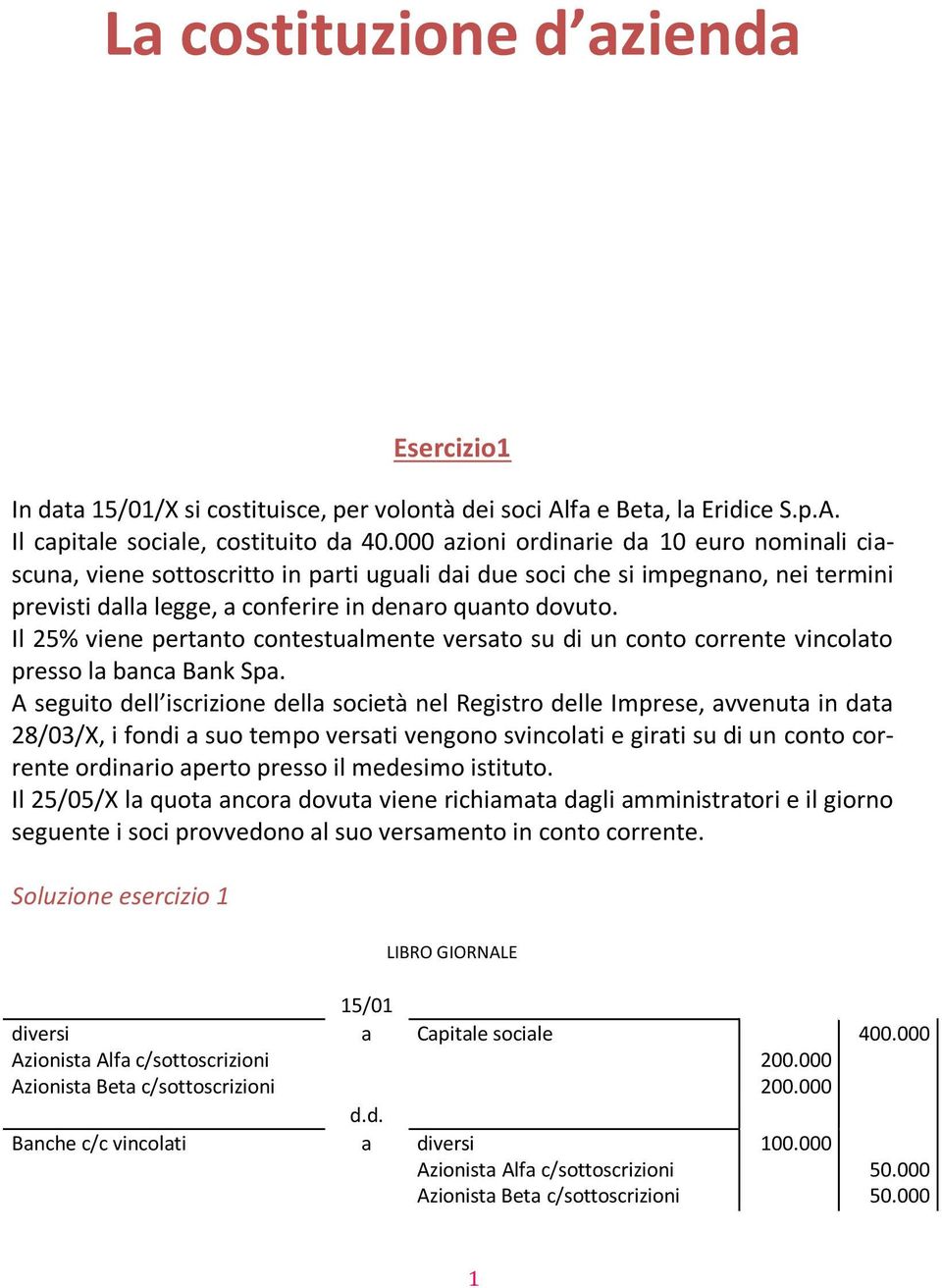 Il 25% viene pertnto contestulmente versto su di un conto corrente vincolto presso l bnc Bnk Sp.