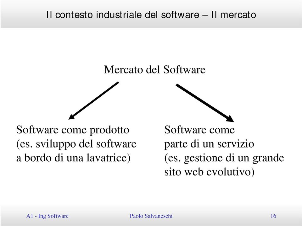 sviluppo del software a bordo di una lavatrice) Software come