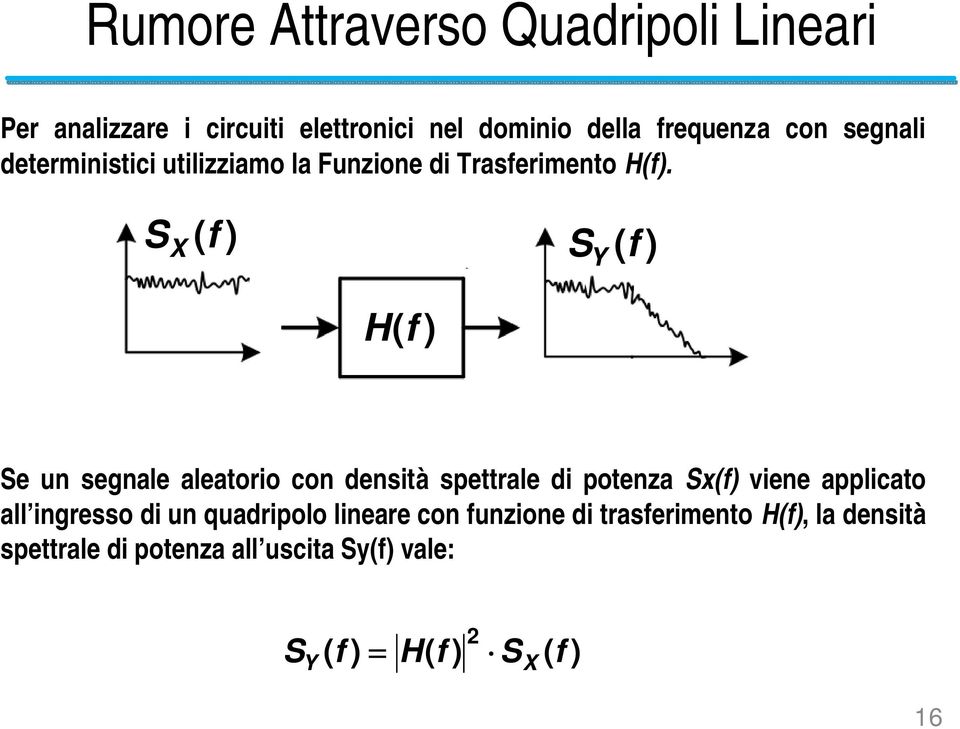 S X ( S Y ( H( Se un segnale aleatorio con densità spettrale di potenza Sx( viene applicato all