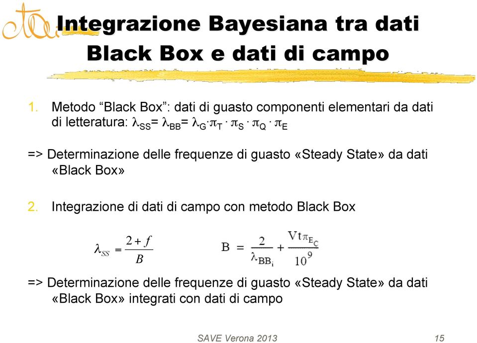 Q π E => Determinazione delle frequenze di guasto «Steady State» da dati «Black Box» 2.