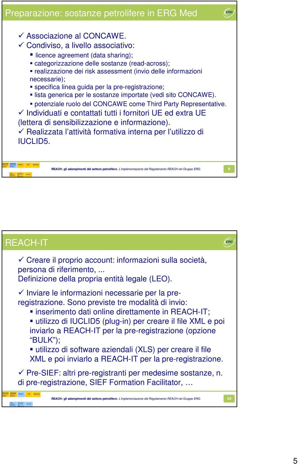 pre-registrazione; lista generica per le importate (vedi sito CONCAWE). potenziale ruolo del CONCAWE come Third Party Representative.