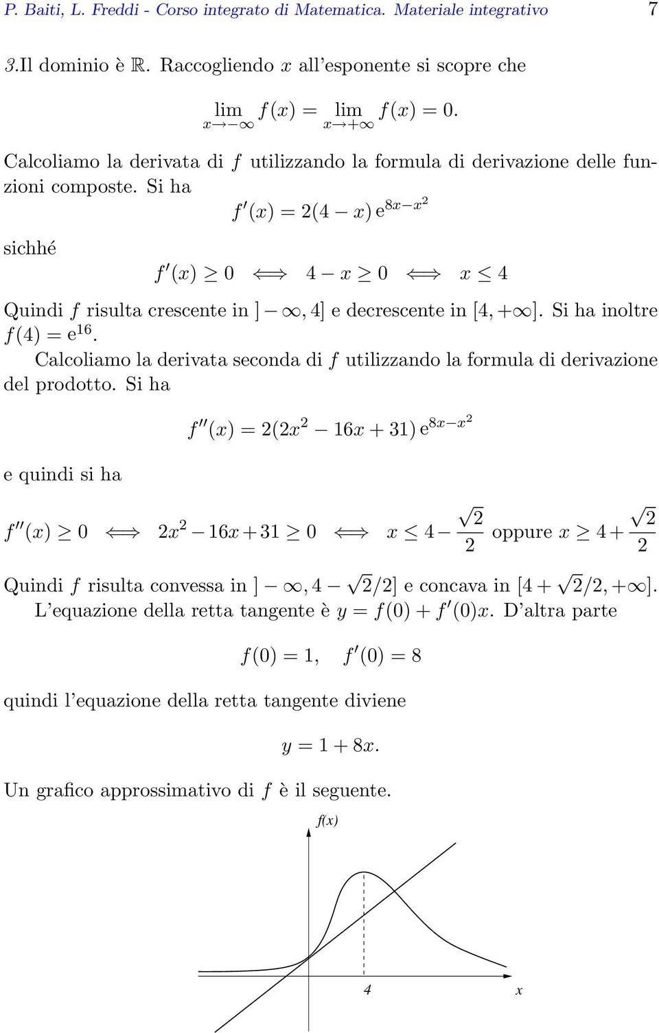 Si ha inoltre f(4) = e 16. Calcoliamo la derivata seconda di f utilizzando la formula di derivazione del prodotto.