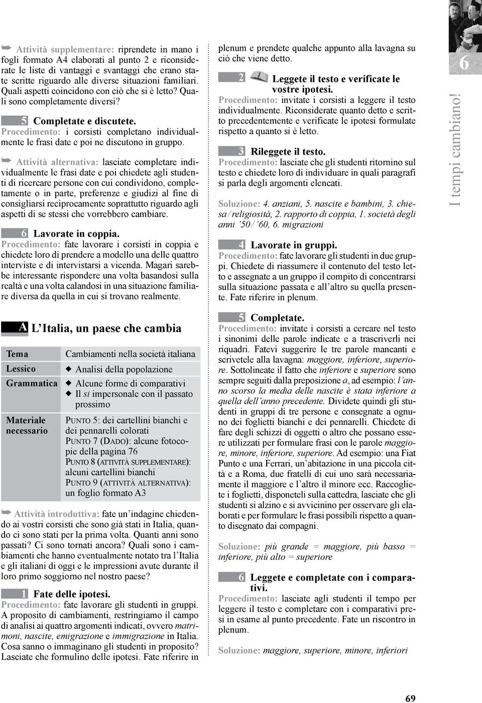 Procedimento: i corsisti completano individualmente le frasi date e poi ne discutono in gruppo.