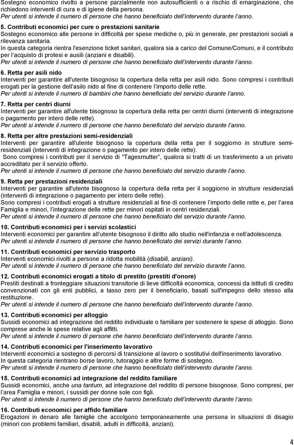 In questa categoria rientra l'esenzione ticket sanitari, qualora sia a carico del Comune/Comuni, e il contributo per l acquisto di protesi e ausili (anziani e disabili). 6.