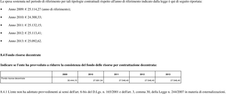 4 Fondo risorse decentrate Indicare se l'ente ha provveduto a ridurre la consistenza del fondo delle risorse per contrattazione decentrata: Fondo risorse decentrate 30.