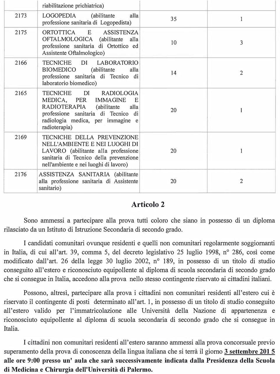 RADIO TERAPIA (abilitante alla professione sanitaria di Tecnico di radiologia medica, per immagine e radioterapia) IO 3 14 2 20 l 2169 TECNICHE DELLA PREVENZIONE NELL'AMBIENTE E NEI LUOGHI DI LAVORO