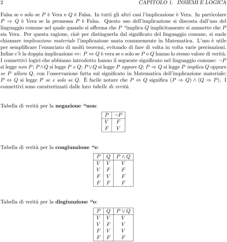 Per questa ragione, cioè per distinguerla dal significato del linguaggio comune, si suole chiamare implicazione materiale l implicazione usata comunemente in Matematica.