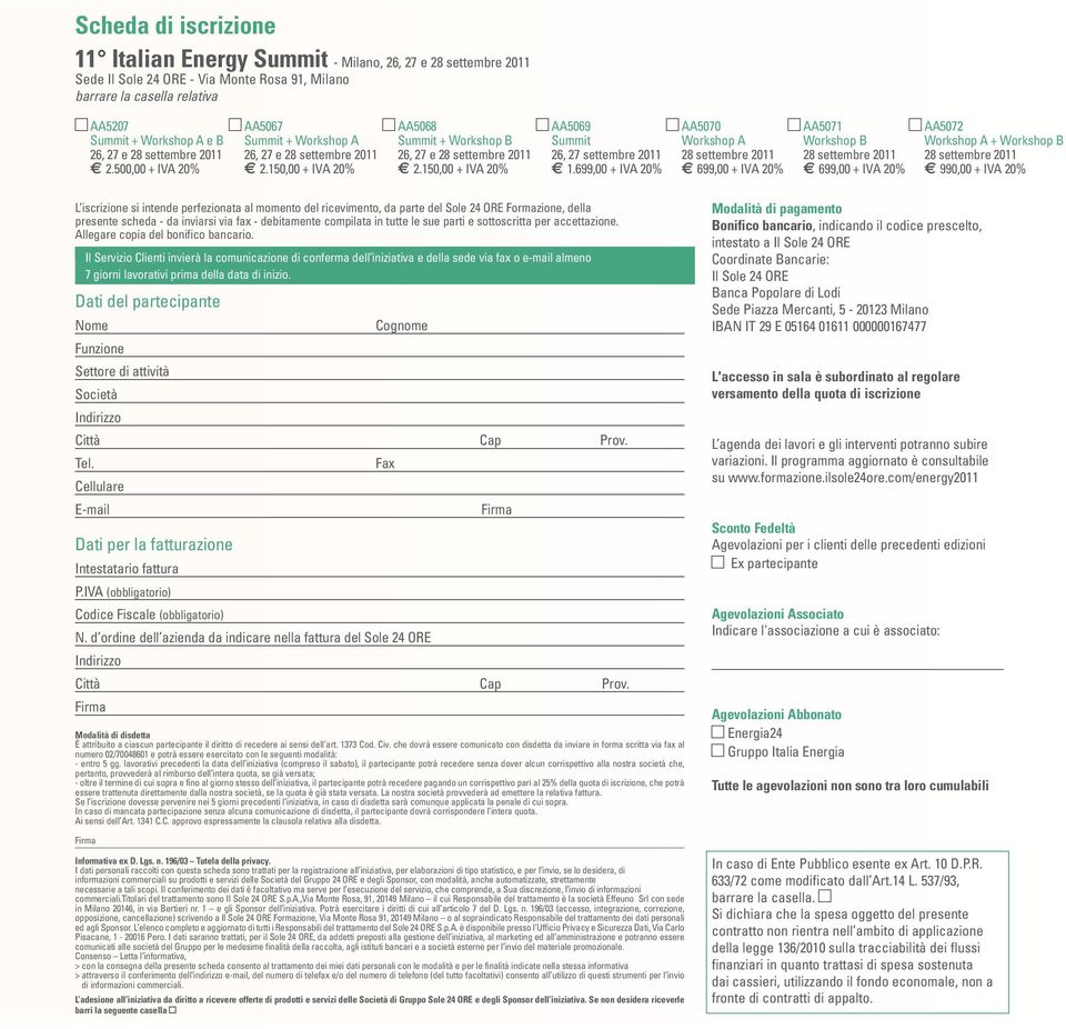 150,00 + IVA 20% AA5069 Summit 26, 27 settembre 2011 1.