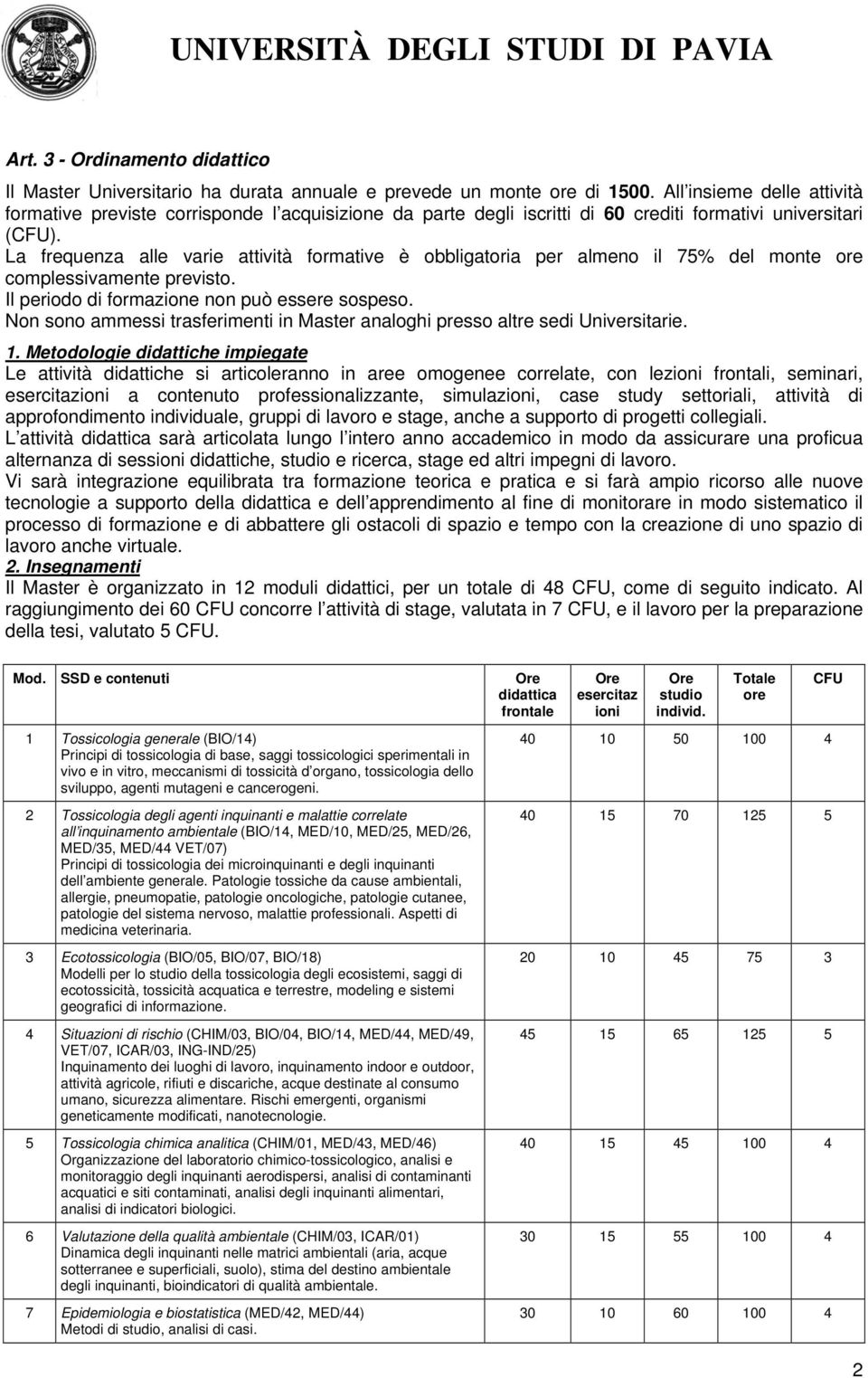 La frequenza alle varie attività formative è obbligatoria per almeno il 75% del monte ore complessivamente previsto. Il periodo di formazione non può essere sospeso.