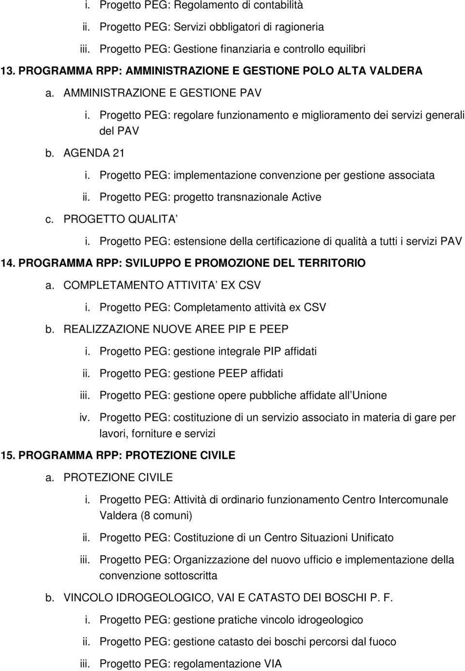 Progetto PEG: implementazione convenzione per gestione associata ii. Progetto PEG: progetto transnazionale Active c. PROGETTO QUALITA i.