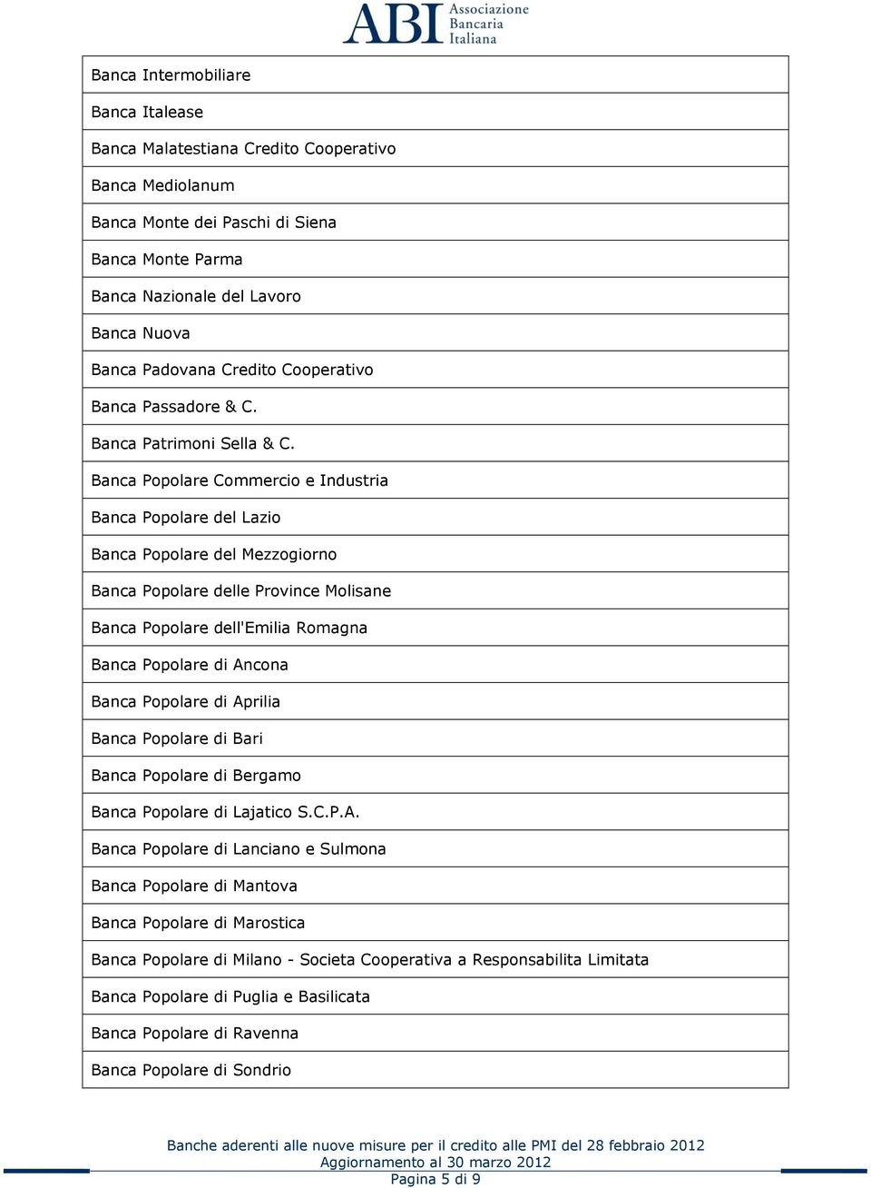 Banca Popolare Commercio e Industria Banca Popolare del Lazio Banca Popolare del Mezzogiorno Banca Popolare delle Province Molisane Banca Popolare dell'emilia Romagna Banca Popolare di Ancona Banca