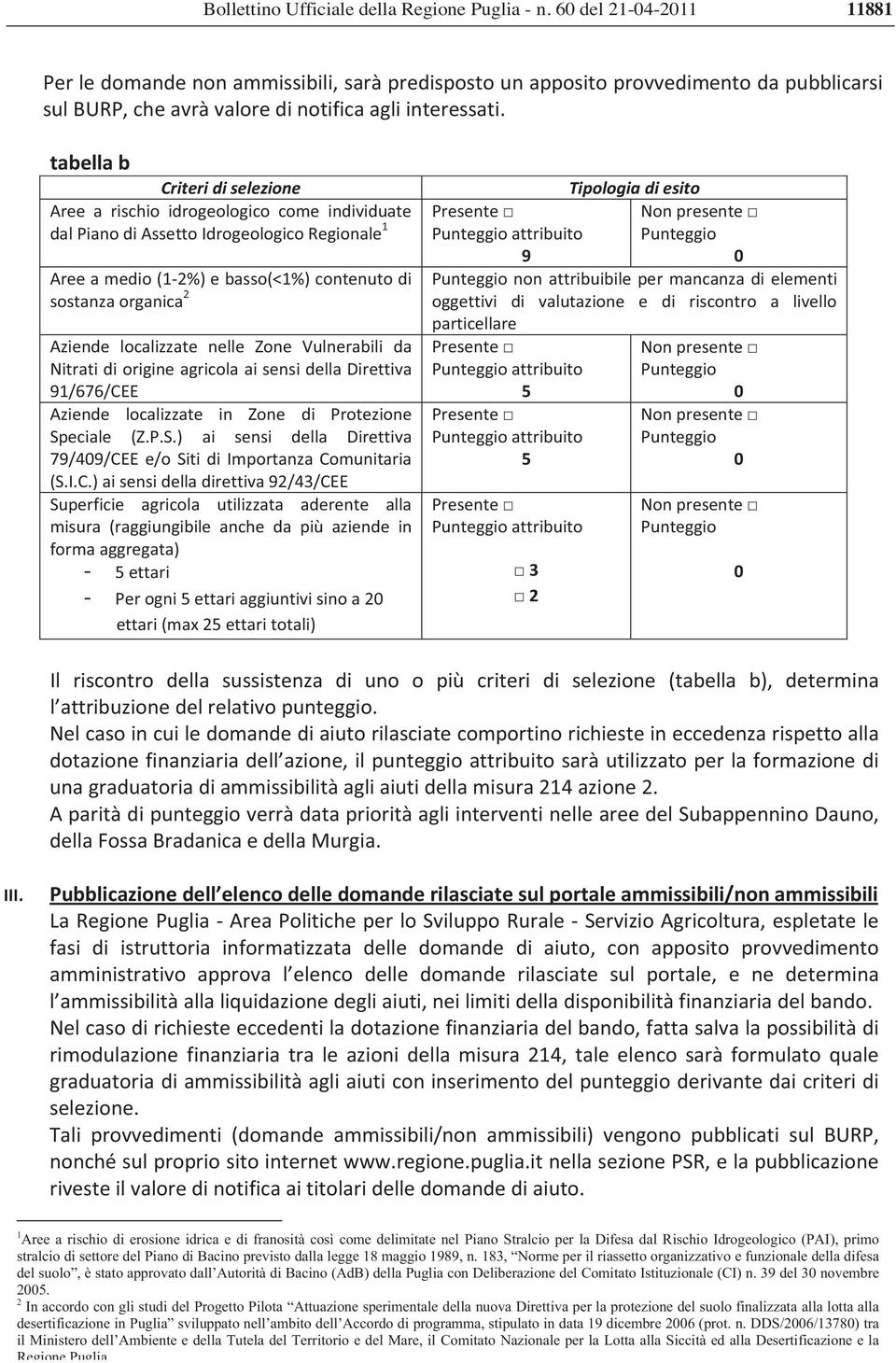 tabellab Criteridiselezione Tipologiadiesito Aree a rischio idrogeologico come individuate dalpianodiassettoidrogeologicoregionale 1 Areeamedio(12%)ebasso(<1%)contenutodi sostanzaorganica 2 Aziende