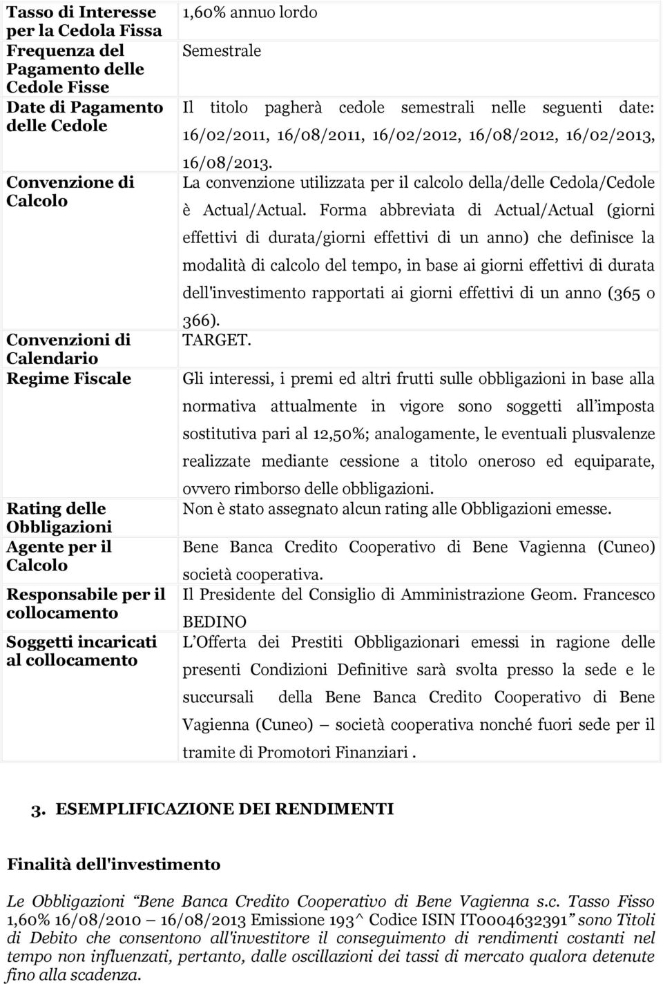 16/02/2011, 16/08/2011, 16/02/2012, 16/08/2012, 16/02/2013, 16/08/2013. La convenzione utilizzata per il calcolo della/delle Cedola/Cedole è Actual/Actual.