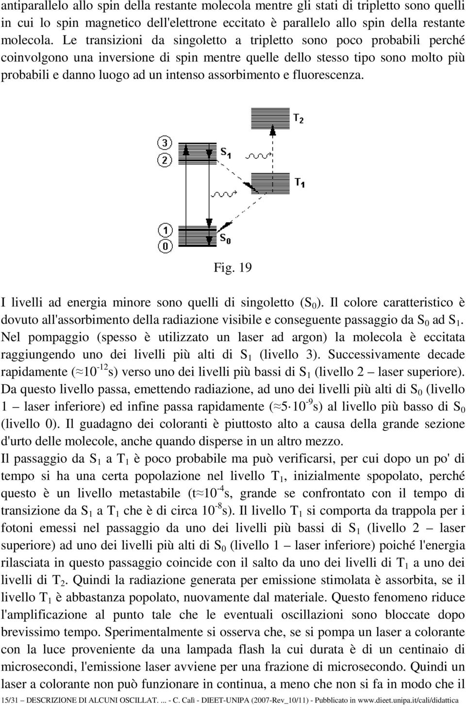 assorbimento e fluorescenza. Fig. 19 I livelli ad energia minore sono quelli di singoletto (S 0 ).