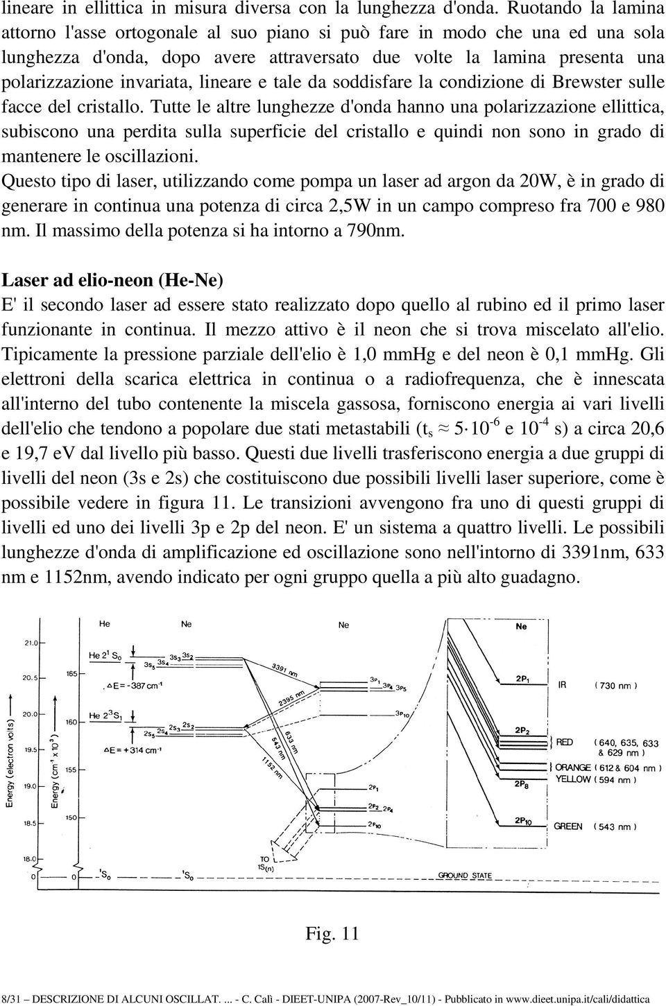 lineare e tale da soddisfare la condizione di Brewster sulle facce del cristallo.