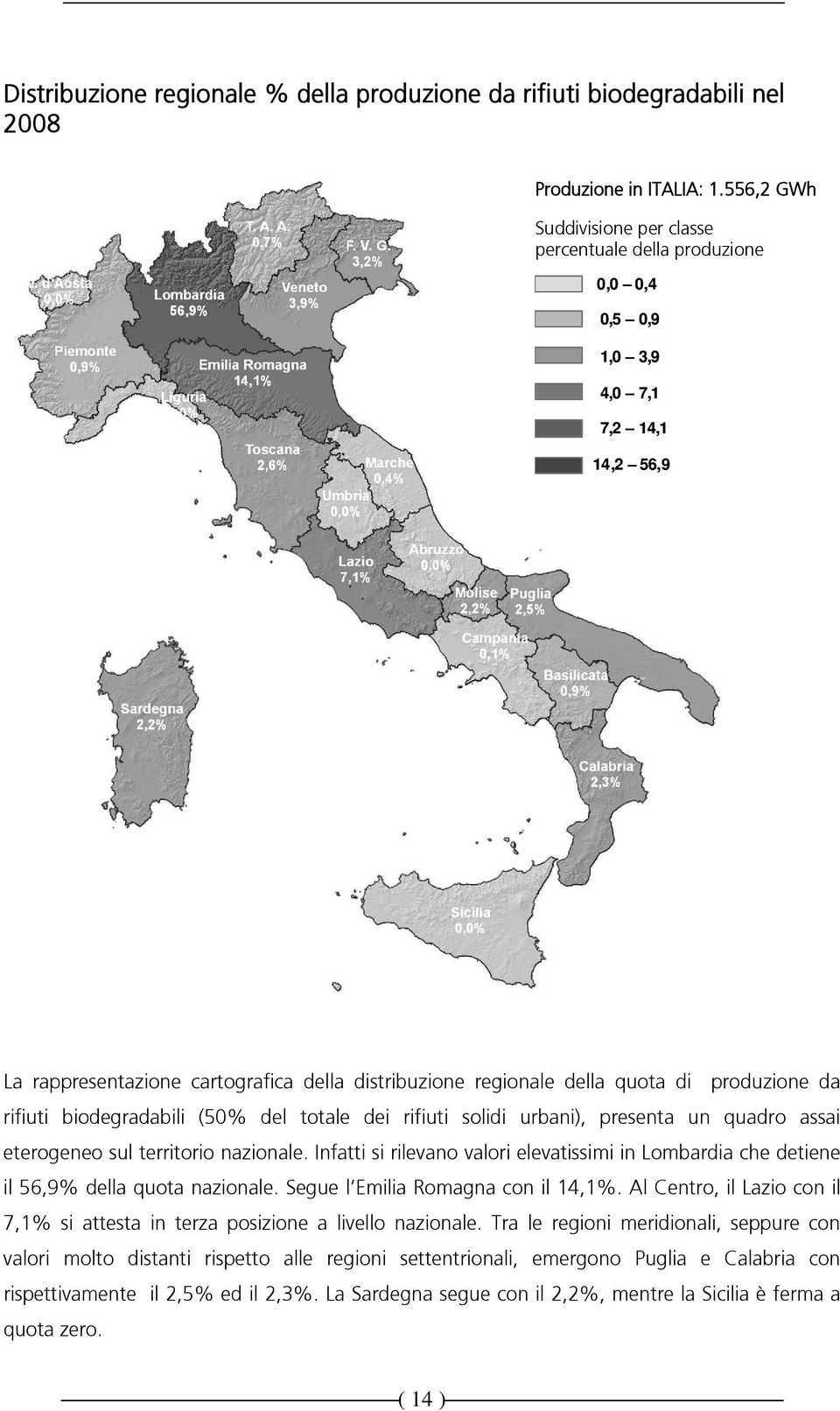 produzione da rifiuti biodegradabili (50% del totale dei rifiuti solidi urbani), presenta un quadro assai eterogeneo sul territorio nazionale.