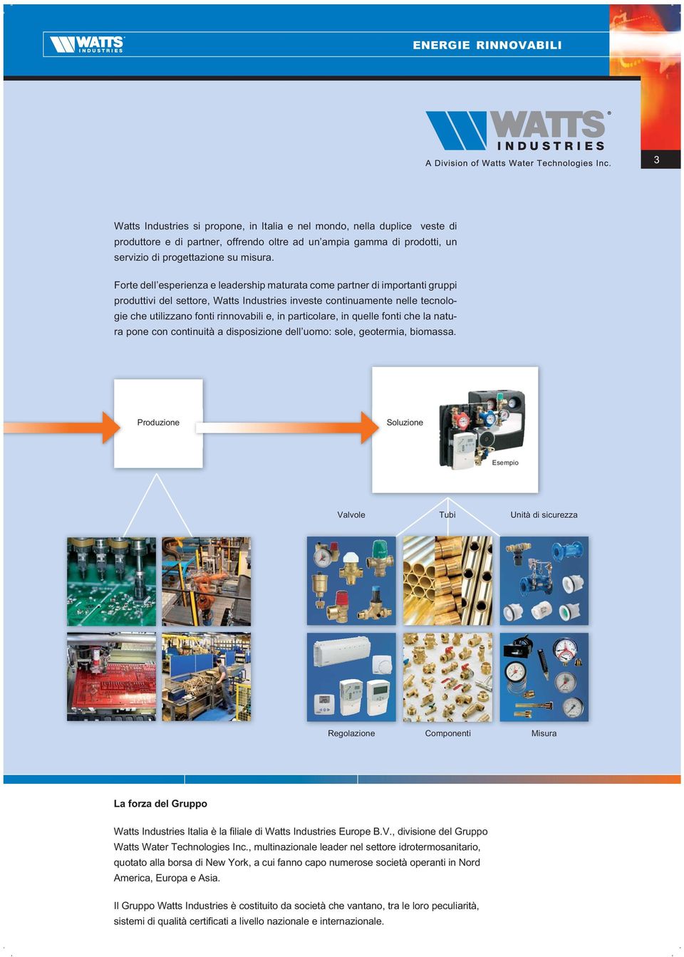 Forte dell esperienza e leadership maturata come partner di importanti gruppi produttivi del settore, Watts Industries investe continuamente nelle tecnologie che utilizzano fonti rinnovabili e, in