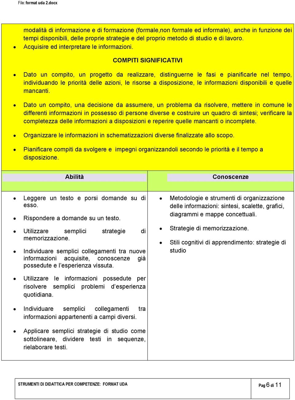 Dato un compito, un progetto da realizzare, distinguerne le fasi e pianificarle nel tempo, individuando le priorità delle azioni, le risorse a disposizione, le informazioni disponibili e quelle