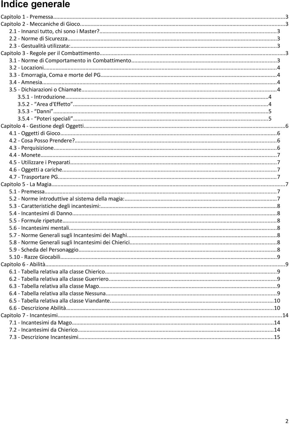 ..4 3.5.1 - Introduzione...4 3.5.2 - Area d'effetto...4 3.5.3 - Danni...5 3.5.4 - Poteri speciali...5 Capitolo 4 - Gestione degli Oggetti...6 4.1 - Oggetti di Gioco...6 4.2 - Cosa Posso Prendere?...6 4.3 - Perquisizione.