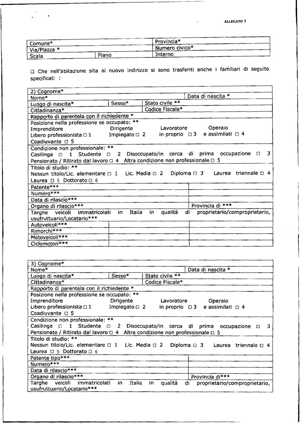 lrentela con il richiedente * Posizione nella professione se occupato: ** Imprenditore Dirigente Lavoratore Operaio Libero professionista o l Impiegato o 2 in proprio D3 e assimilati D 4 Coadiuvante