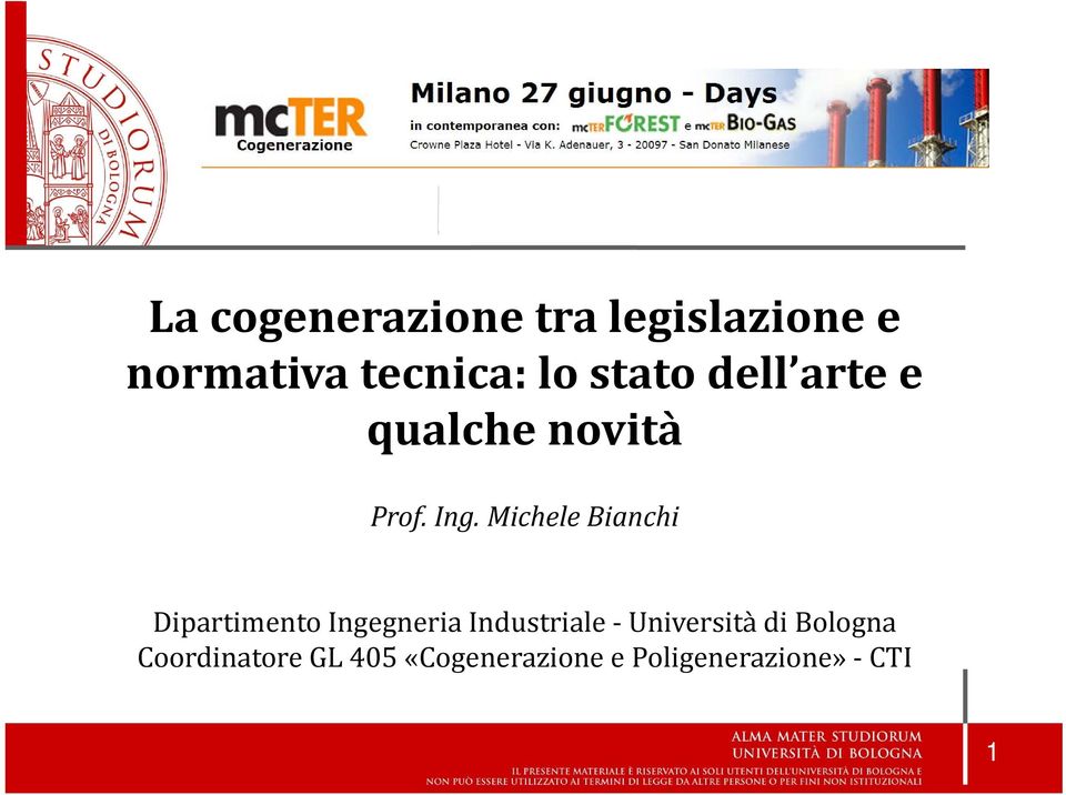 Michele Bianchi Dipartimento Ingegneria Industriale