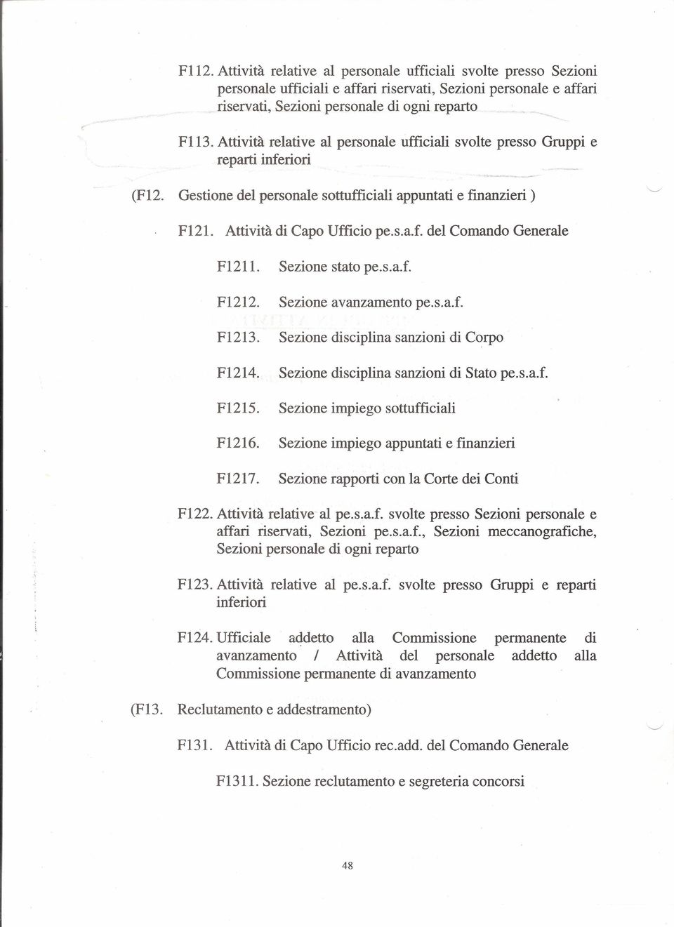 F12I2. F12I3. F12I4. F12I5. F12I6. F12I7. Sezione stato pe.s.a.f. Sezione avanzamento pe.s.a.f. Sezione disciplina sanzioni di C~rpo Sezione disciplina sanzioni di Stato pe.s.a.f. Sezione impiego sottufficiali Sezione impiego appuntati e fmanzieri Sezione rapporti con la Corte dei Conti F122.