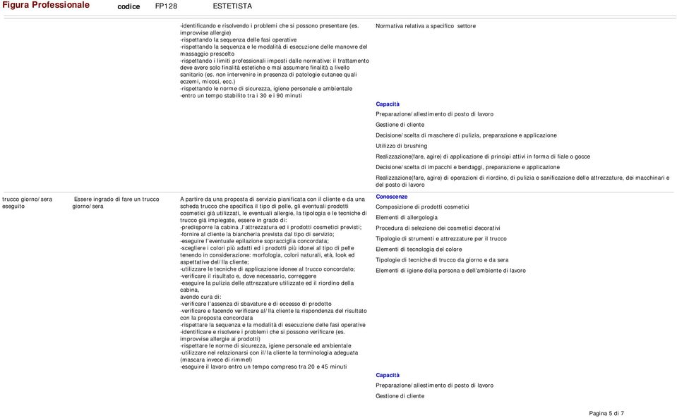 applicazione di principi attivi in forma di fiale o gocce Decisione/scelta di impacchi e bendaggi, preparazione e applicazione trucco giorno/sera eseguito Essere ingrado di fare un trucco giorno/sera