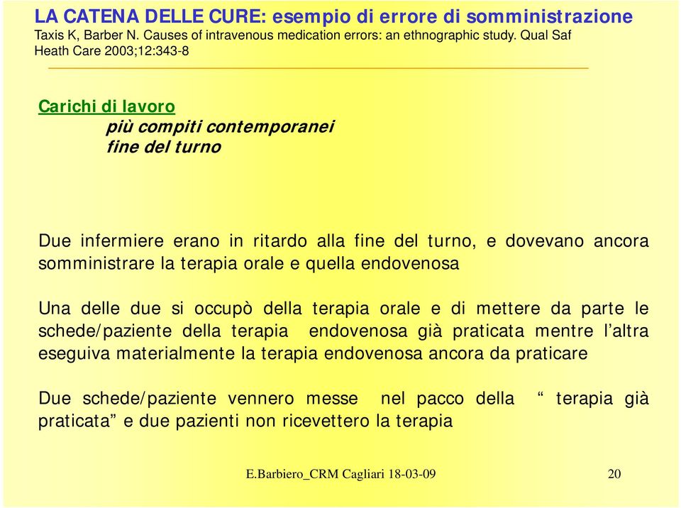 terapia orale e quella endovenosa Una delle due si occupò della terapia orale e di mettere da parte le schede/paziente della terapia endovenosa già praticata mentre l altra