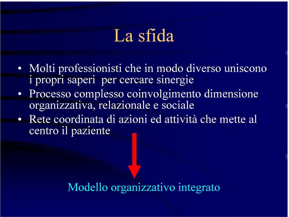 dimensione organizzativa, relazionale e sociale Rete coordinata di