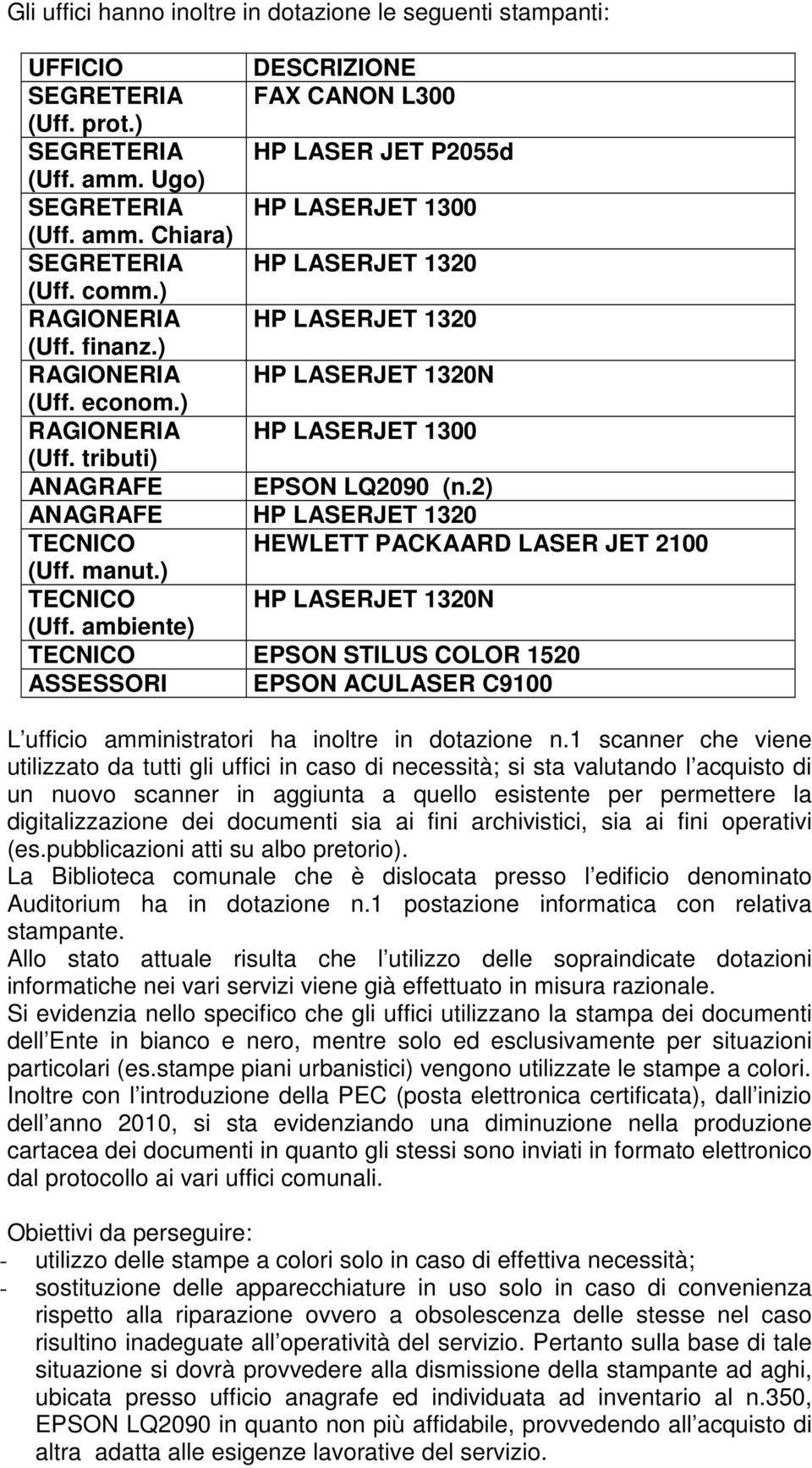 tributi) ANAGRAFE EPSON LQ2090 (n.2) ANAGRAFE HP LASERJET 1320 TECNICO HEWLETT PACKAARD LASER JET 2100 (Uff. manut.) TECNICO HP LASERJET 1320N (Uff.