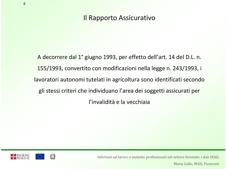 243/1993, i lavoratori autonomi tutelati in agricoltura sono identificati secondo