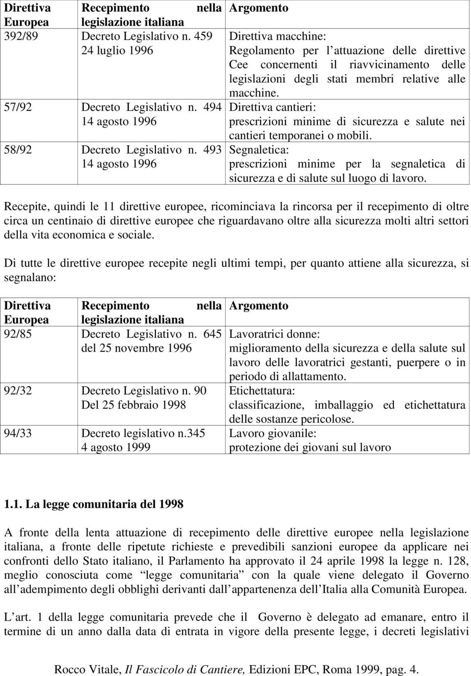 Direttiva cantieri: prescrizioni minime di sicurezza e salute nei cantieri temporanei o mobili. Segnaletica: prescrizioni minime per la segnaletica di sicurezza e di salute sul luogo di lavoro.