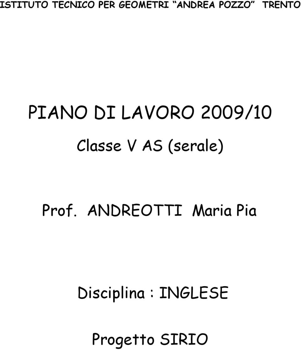 Classe V AS (serale) Prof.