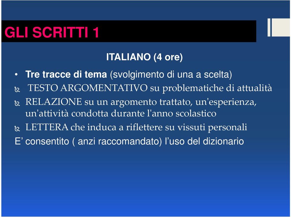 trattato, un'esperienza, un'attività condotta durante l'anno scolastico LETTERA che