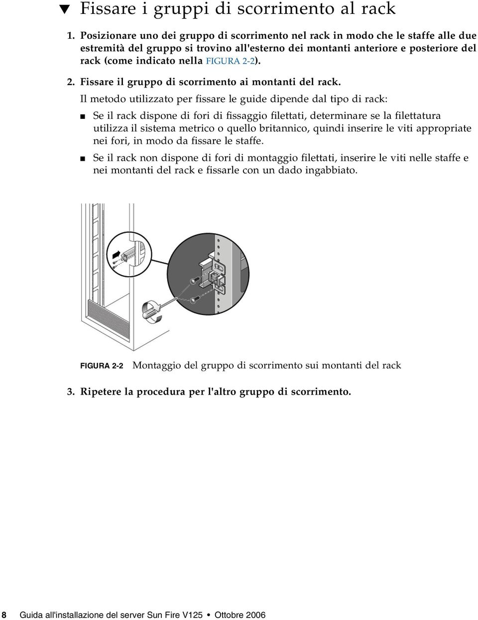 2-2). 2. Fissare il gruppo di scorrimento ai montanti del rack.